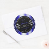 豪華なオーナメントブラックとブルーの製品ラベル ラウンドシール (封筒)