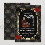 豪華なカジノのウィスキーとタバコの50歳の誕生日パーティー 招待状 (正面/裏面)