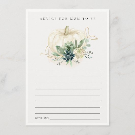 豪華なカボチャのアドバイス ママになるためのベビーシャワー エンクロージャーカード (正面)
