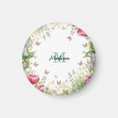 豪華なカラフルな野の花青い蝶 マグネット (正面)