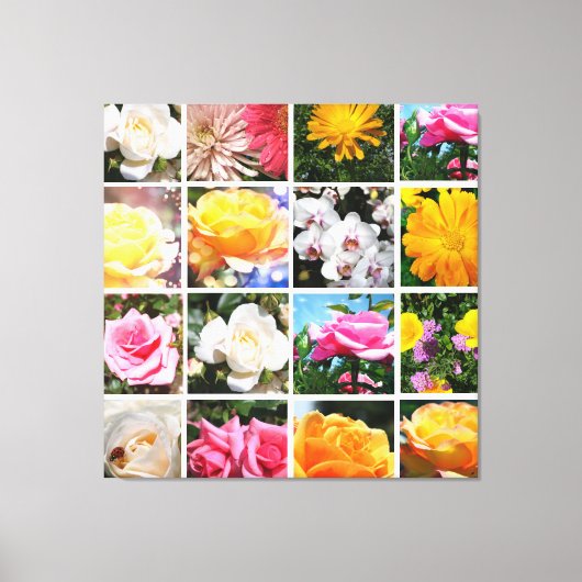 豪華なカラフルの花、ピンク、白い黄色のバラ キャンバスプリント (正面)