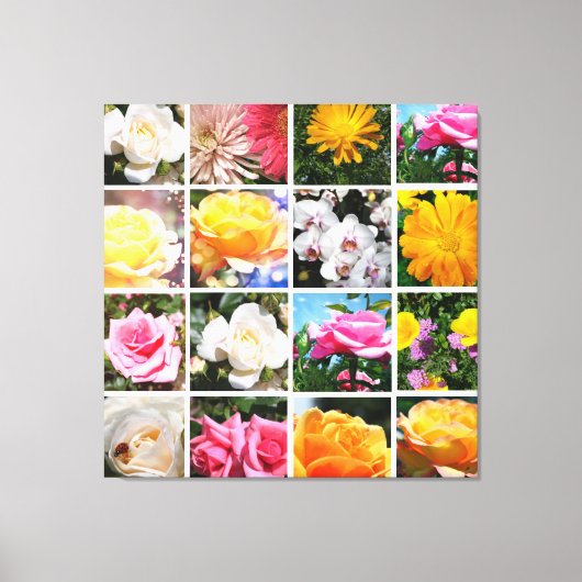 豪華なカラフルの花、ピンク、白い黄色のバラ キャンバスプリント (正面)