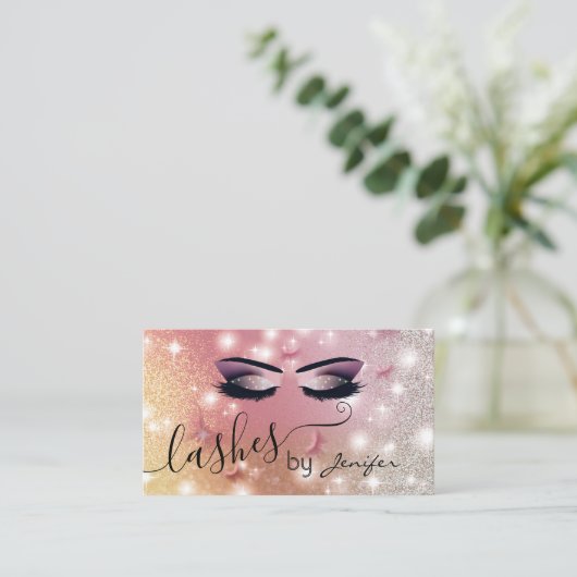 豪華なキラキラきらめくリの蝶の光のメイク 名刺 (スタンド正面)