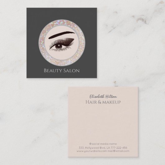 豪華なキラキラのスパークルフレームメイクアップ目 スクエア名刺 (正面/裏面)