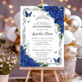 豪華なキンセアニエラ　ロイヤルブルーの花飾りとヴィンテージシルバー 招待状