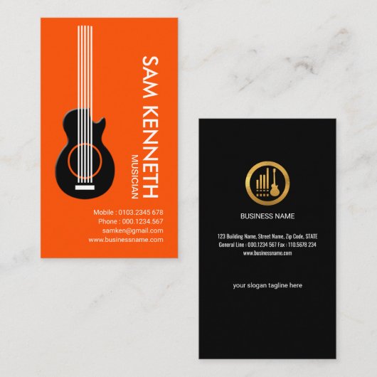 豪華なギタリストのオレンジ熱心のミュージシャン 名刺 (正面/裏面)
