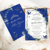 豪華なクイーンセニョーラのロイヤルブルーの花柄のヴィンテージシルバー 招待状