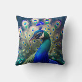 豪華なクジャクでティール(緑がかった色)と金ゴールド羽毛 クッション (裏面)