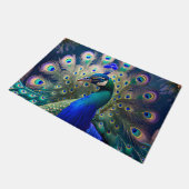 豪華なクジャクでティール(緑がかった色)と金ゴールド羽毛 ドアマット (アングル)