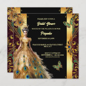 豪華なクジャックボールガウン羽毛金ゴールドブラックシック シーズンカード (正面/裏面)