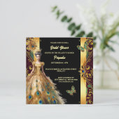 豪華なクジャックボールガウン羽毛金ゴールドブラックシック シーズンカード (スタンド正面)