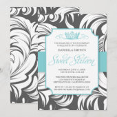 豪華なクラウン スウィート16 バースデー パーティー 招待状 (正面/裏面)