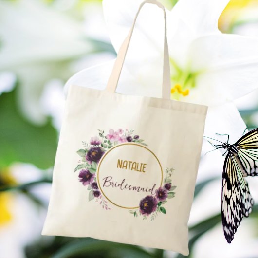 豪華なクラシック金ゴールドボホ花模様ブライデスメイドパープル トートバッグ