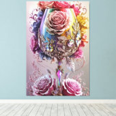 豪華なクリスタルワイングラスの水色 キャンバスプリント (インサイチュ (ウッドフロア))