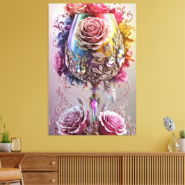 豪華なクリスタルワイングラスの水色 キャンバスプリント