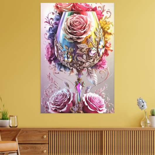 豪華なクリスタルワイングラスの水色 キャンバスプリント (インサイチュ (リビング))