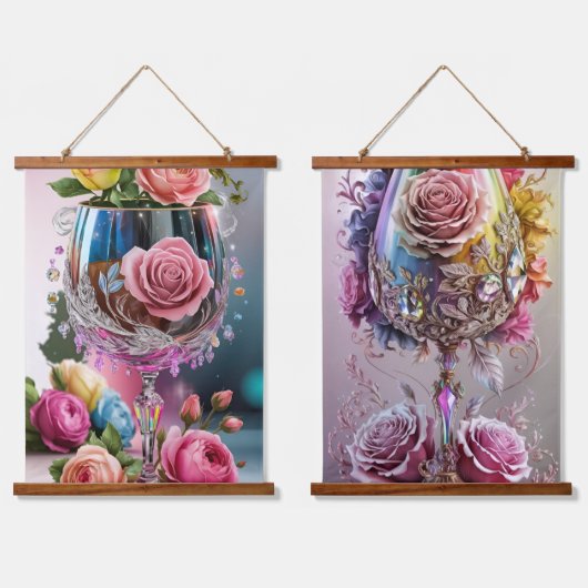 豪華なクリスタルワイングラスの水色 吊り下げ型タペストリー (ダブル)