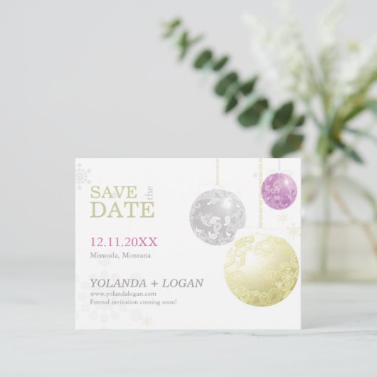 豪華なクリスマスウェディング日付を保存 案内ポストカード (スタンド正面)