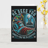 豪華なクリスマスクランプス 君を見ている ヴィンテージ ホラー カード (黄色い花)