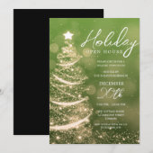 豪華なクリスマスホリデーオープンハウスパーティグリーン 招待状 (正面/裏面)