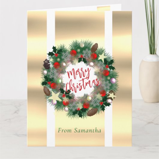 豪華なクリスマスリースのオーダーメイド カード (正面)