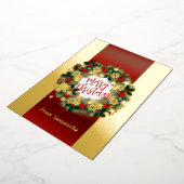 豪華なクリスマスリースのパーソナル化可能な金ゴールド 箔シーズンカード (回転した状態)