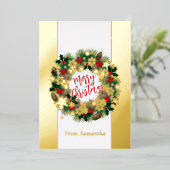 豪華なクリスマスリースパーソナル化可能な金ゴールド 箔シーズンカード (立ち正面)