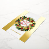 豪華なクリスマスリースパーソナル化可能な金ゴールド 箔シーズンカード (回転した状態)