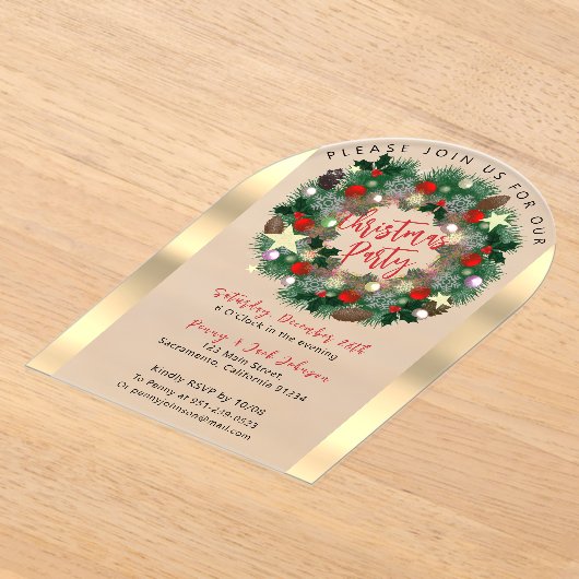 豪華なクリスマスリース アクリル招待状 (レイダウン)
