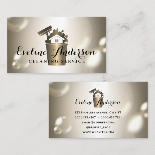 豪華なクリーニングロゴと泡 名刺 (正面/裏面)