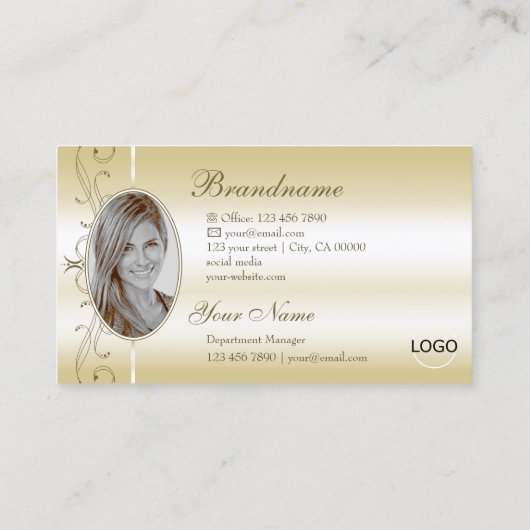 豪華なクリーム金ゴールドスクワイグド宝石のロゴ&写真 名刺 (裏面)