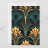 豪華なグリーンとゴールドのアートデコのウェディングドレス 招待状 (裏面)