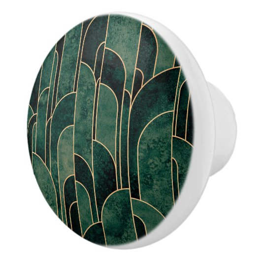豪華なグリーンと金ゴールドアールデコパターン セラミックノブ (右)