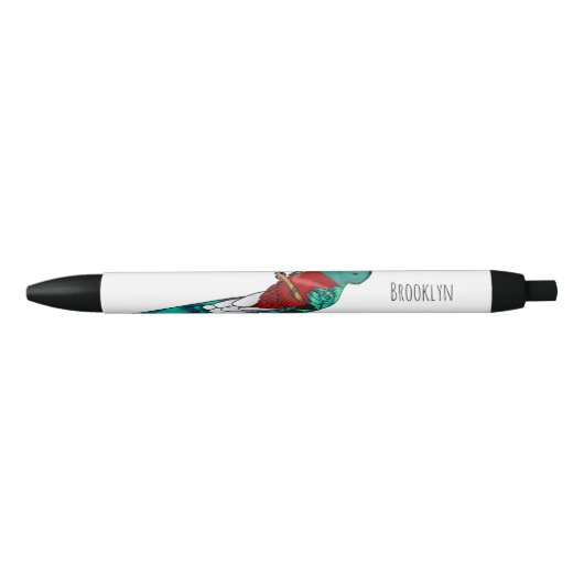 豪華なケツァル鳥の漫画イラストレーション 黒ボールペン (正面)