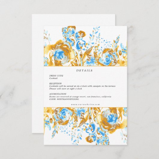 豪華なゴールデンターコイズ披露宴詳細カード エンクロージャーカード (正面/裏面)