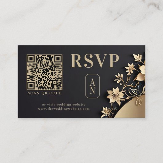 豪華なゴールデンフローラルイスラムウェディングQR RSVP エンクロージャーカード (正面)