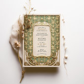 豪華なゴールドとグリーンのアールヌーヴォー・ウェディング 招待状