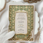 豪華なゴールドとグリーンのアールヌーヴォー・ウェディング 招待状