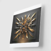 豪華なゴールドとダーククリスタルの3D幾何学ウォールクロック スクエア壁時計 (傾斜)