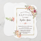 豪華なゴールドとフラワーの洗礼招待状 招待状 (正面/裏面)