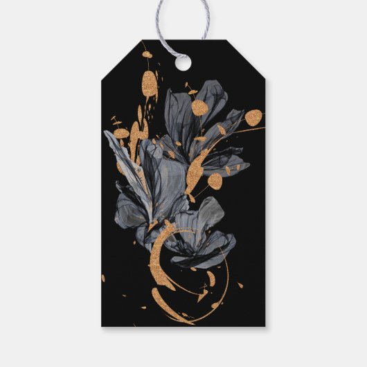 豪華なゴールドとブラックの花のブライダルシャワー ギフトタグ (裏面)