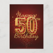 豪華なゴールドと赤い宝石の50歳の誕生日 ポストカード (正面)