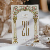 豪華なゴールドのアーチとピンクのバラのテーブルナンバー 招待状