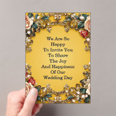 豪華なゴールドのウェディング フラワー フレーム（バラ） アクリル招待状 (インサイチュ (ポータブル))