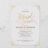 豪華なゴールドのカリグラフィー ヴィンテージ リハーサル ディナー 招待状 (正面/裏面)