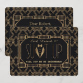 豪華なゴールドのグレートギャツビー あなたは私のブライズメンになってくれますか 招待状 (正面/裏面)