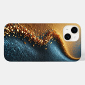 豪華なゴールドのスパンコルが流れる青いグリッターの砂の抽象 Case-Mate iPhoneケース (裏面 (横))