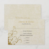 豪華なゴールドのスパークル スワールとクリームの出欠確認 出欠カード (正面/裏面)