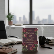 豪華なゴールドのテキストが付いたダークウッドとローズの退職のお知らせ