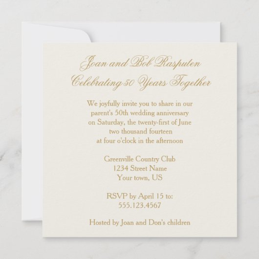 豪華なゴールドのハートと渦巻きの写真 50周年結婚記念日 招待状 (裏面)